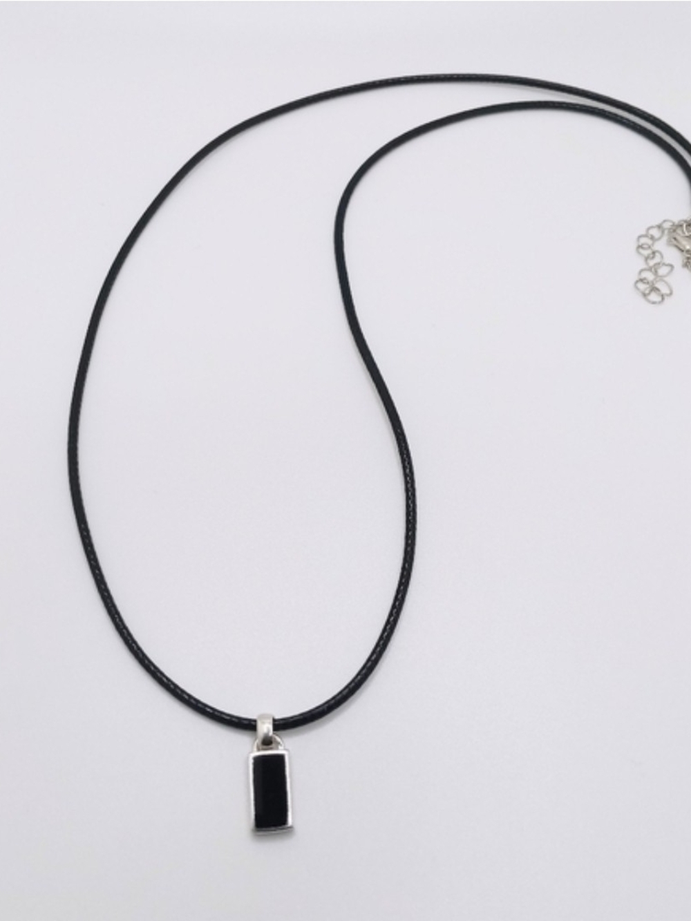 Sterling Silver Black Onyx Very Petite Pendant Cord Necklace